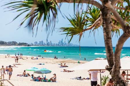 Sunny Burleigh Heads beach in Gold Coast QLD