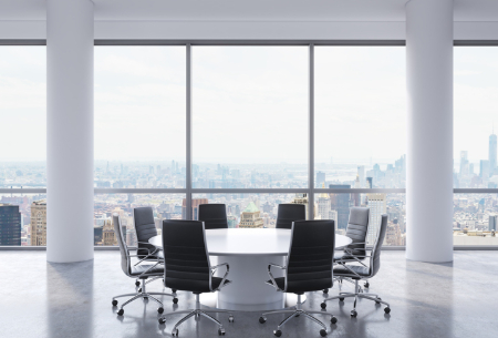 A board room overlooking a city view. Credit: ismagilov